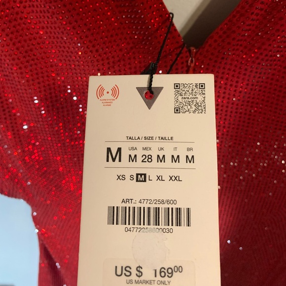 ZARA NWT SHORT DRESS WITH RHINESTONE SHOULDER PADS SIZE M red Valentine’s day - Picture 16 of 16